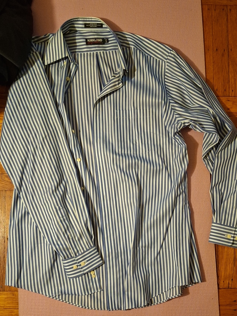 Kirkland Signature Blue and White Vertical Stripe Dress Shirt